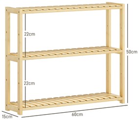 HOMCOM Etajeră de Baie cu 3 Rafturi Reglabile pe 5 Nivele, Dulap de Depozitare din Bambus, 60x15x50 cm, Lemn Natural | Aosom Romania