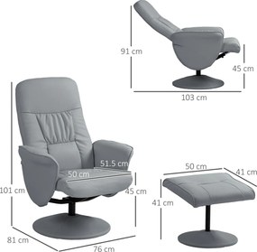 HOMCOM Fotoliu relax cu otoman fotoliu de relaxare relaxant pivotant 360° si spatar inclinabil, 76x81x101cm, gri | Aosom Romania