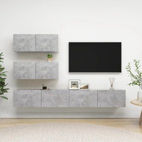 vidaXL Set de dulapuri TV, 4 piese, gri beton, lemn prelucrat