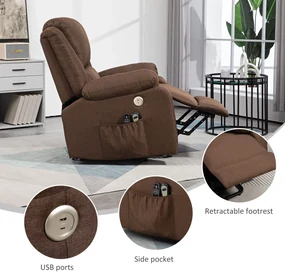 HOMCOM Scaun Electric Rabatabil cu 8 Puncte de Masaj și Suport pentru Picioare, Fotoliu Modern din Țesătură, 87x92x105 cm, Cafea | Aosom Romania