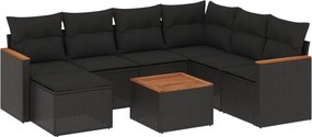 vidaXL Set mobilier de grădină cu perne, 8 piese, negru, poliratan