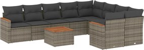 vidaXL Set mobilier de grădină cu perne, 10 piese, gri, poliratan