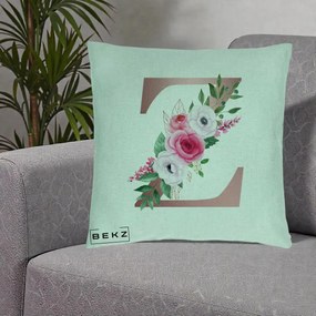 Cadou Personalizat - Perna Personalizata Monograma Rose Gold Litera Z, 40x40 cm, Verde Menta, Husa Detasabila, Perna Inclusa, BEKZ®