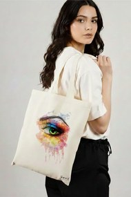 Sacosa de Panza pentru Cumparaturi, Geanta Tote, model Eye Art Pattern, 38x34.5 cm, Alba, BEKZ®