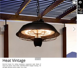 Încalzitor electric suspendat de terasa exterior cu iluminat si telecomanda IP44 Heat Vintage