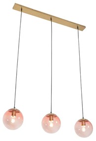 Lampă suspendată Art Deco din alamă cu sticlă roz cu 3 lumini - Pallon