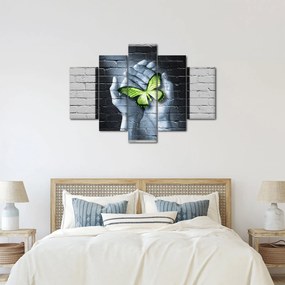 Tablou - Fluture verde în perete (150x105 cm)