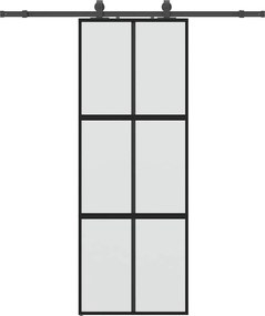 vidaXL Ușă glisantă cu set feronerie neagră 76x205cm sticlă securizată
