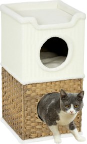 PawHut Tonă de zgâriat 75,5 cm înălțime, pe 3 nivele, cu margine plușată, pernă, culcuș pentru pisici, pentru pisici de talie medie, crem alb | Aosom Romania