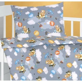 Lenjerie de pat pentru pătuț Bellatex Cotton AgataBear gri, 90 x 135 cm, 45 x 60 cm