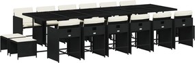 vidaXL Set mobilier de grădină cu perne, 17 piese, negru, poliratan