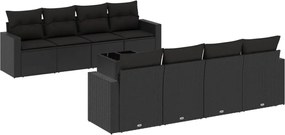 vidaXL Set mobilier de grădină cu perne, 9 piese, negru, poliratan
