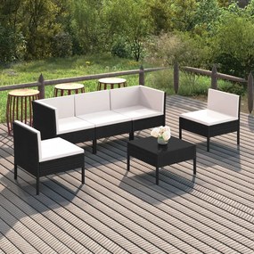 3094344 vidaXL Set mobilier de grădină cu perne, 6 piese, negru, poliratan