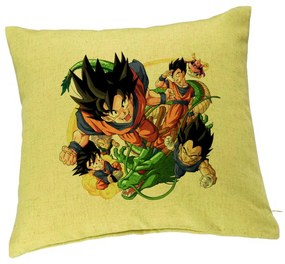 Perna Decorativa cu Dragonball characters, 40x40 cm, Verde, Husa Detasabila, Burduf