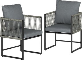 Outsunny Set 2 scaune de grădină rezistente la intemperii din oțel și PE-Rattan cu pernă cotieră spătar 52x52x66 cm Gri închis | Aosom Romania