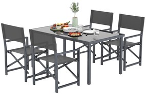Outsunny Set de masă pentru 5 persoane Grup de scaune din oțel cu 4 scaune pliante Masă de sticlă Gri | Aosom Romania