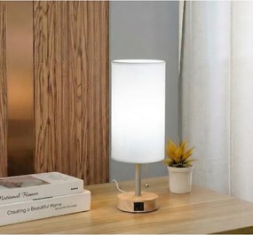 Brilagi - Lampă de masă TABLON cu port USB 1xE27/25W/230V stejar/bej/alb