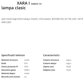 Aplica de perete moderna cu spot XARA I negru/lemn