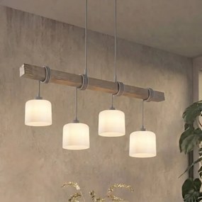 Brilagi - Lustră pe cablu WOOD GLASS 4xE27/60W/230V pin/gri/alb