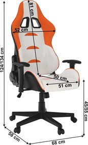 Scaun de birou/joc, alb/portocaliu/negru, portanţă 150 kg, ASKARE