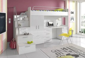Supermobel Pat supraetajat pentru copii RAJ IVs COLOR, 80x200, orientare universale, alb/gri luciu