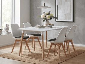 Set de sufragerie 1 + 4, masa alba ADRIA 120x80 cm + scaun alb-negru BALI MARK cu picioare din lemn de fag