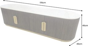 Comoda TV design retro, Lemn, Marmura alba, GATSBY 170cm