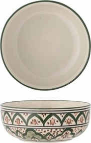 Bol din ceramică, verde, model mediteranean pictat manual, 6 x 15 cm, „Karlie”