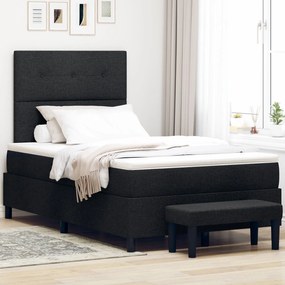 vidaXL Pat cu arc cu saltea și bancă Negru 120x190 cm Țesătură