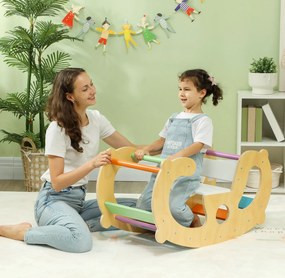 AIYAPLAY Joc pentru Copii 2 în 1 Rampă Montessori și Scaun Balansoar pentru Uz Interior, 91x41x48 cm, Multicolor | Aosom Romania