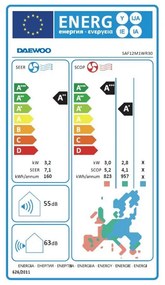 Aparat de aer conditionat invertor Daewoo SAF12M1WR30, 12000 BTU, A+++ / A++, Pana la 25 m², Condensator placat cu aur, Filtru cu carbon activ, Alb