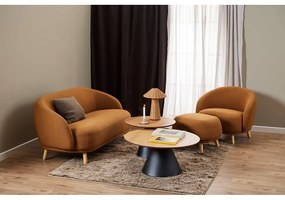 Măsuță de cafea neagră/în culoare naturală rotundă cu blat cu aspect de lemn de stejar ø 85 cm Soli – Actona