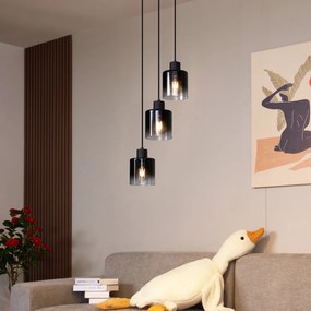 Lampă modernă cu pandantiv neagră cu sticlă fumuriu 3 lumini - Dame
