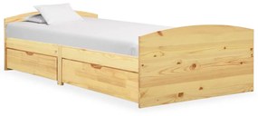 Cadru de pat cu 2 sertare, 90 x 200 cm, lemn masiv de pin Maro
