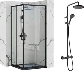 Pachet cabina de dus Rea Punto negru 90x90 cm si coloana de dus Hansgrohe Vernis Blend negru