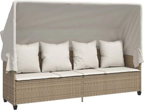 vidaXL Șezlong cu baldachin și perne, bej , poliratan