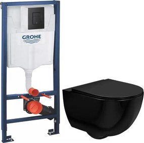 Pachet vas wc suspendat Rea Carlo, capac softclose, rezervor Grohe Rapid SL si clapeta Grohe Even negru
