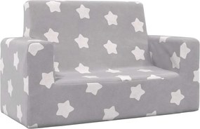 vidaXL Canapea pentru copii 2 locuri, gri deschis cu stele, pluș moale
