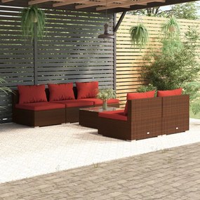 3101451 vidaXL Set mobilier de grădină cu perne, 6 piese, maro, poliratan