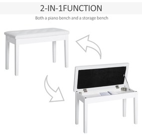 HomCom scaun pian, cu spatiu depozitare, 76x36x50cm, alb | AOSOM RO