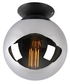 Plafoniera Art Deco neagră cu sticlă fumurie - Pallon