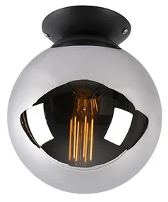 Plafoniera Art Deco neagră cu sticlă fumurie - Pallon