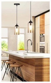 Lustră neagră cu abajur din sticlă ø 10 cm Bistro – Candellux Lighting