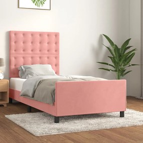 Cadru de pat cu tablie, roz, 100x200 cm, catifea Roz, 100 x 200 cm, Nasturi de tapiterie