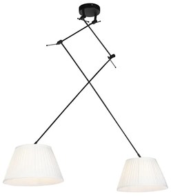 Lampă suspendată neagră cu abajururi plisate crem 35 cm cu 2 lumini - Blitz