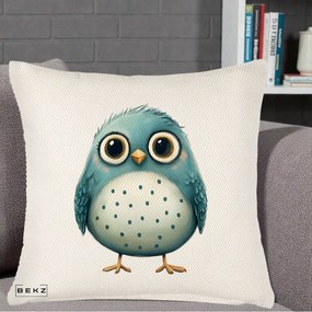 Perna Decorativa Pasare Teal cu Buline Teal, 40x40 cm, Crem Reliefat, Husa Detasabila, Perna Inclusa, BEKZ®