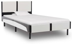 Cadru de pat, alb si negru, 90 x 200 cm, piele ecologica white and black, 90 x 200 cm