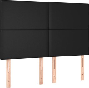 vidaXL Tăblie de pat neagră 144x5x118/128 cm piele ecologică