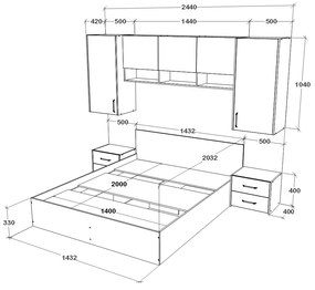 Set haaus V13, Pat 200 x 140 cm, Stejar Alb/Antracit