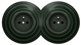 Kliklap - Priză dublă retro cu ramă, 230 V, verde